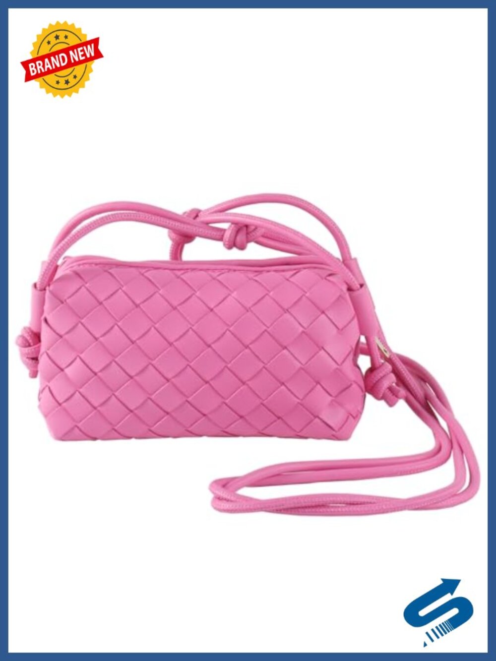 Woven Leather Crossbody Bag for Women, Zipper Closure, Adjustable Strap